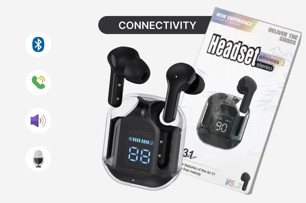 Air 39 Wireless Transparent Earbuds | Bluetooth Gaming Earbuds | LED Display | Super Bass | HD Sound | Waterproof TWS Earphones | Sports & Calling Headset