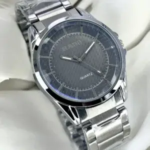 Luxury Silver Steel Strap Wrist Watch Set | Round Dial Watch for Men, Boys & Kids with Bracelet, Chain & Ring – Stylish Branded Gift Pack - silver or Gray